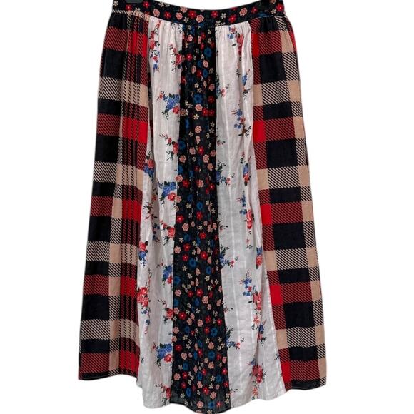 Anthropologie Let Me Be Contrast Plaid Floral Maxi Skirt - Picture 3 of 7